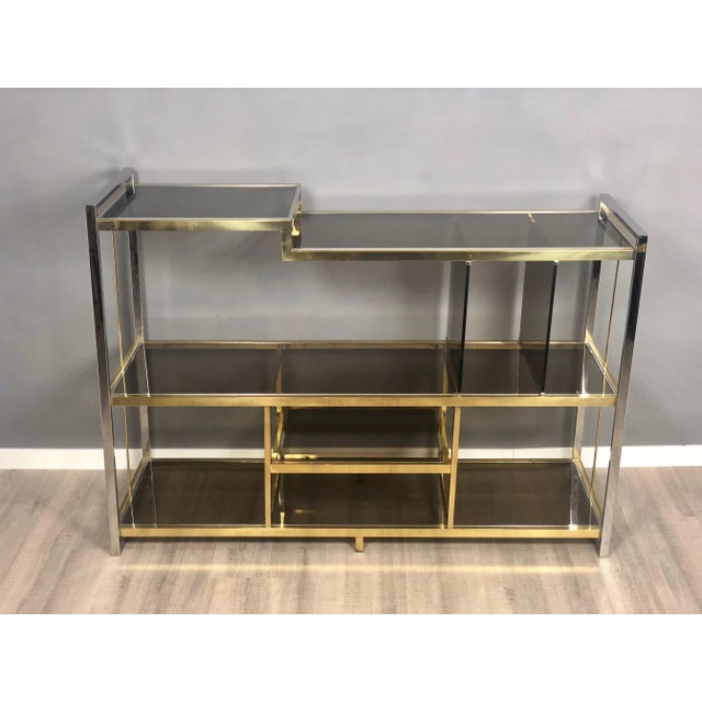 Brass, Glass & Chrome Console Sideboard by Serantoni & Arcangeli, 1970s, Italy For Sale - Image 12 of 17