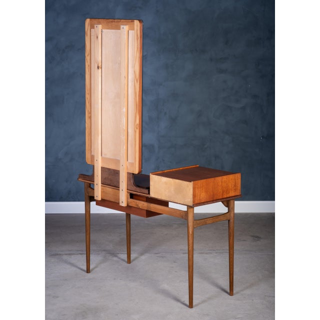 Wood Teak Vanity Table with Mirror and Storage, Denmark, 1960s For Sale - Image 7 of 8