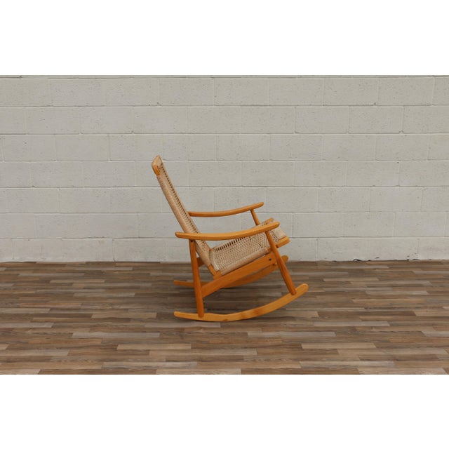 1960s Mid-Century Modern Yugoslavian Woven Rocking Chair & Folding Ottoman | Circa 1960s For Sale - Image 5 of 18
