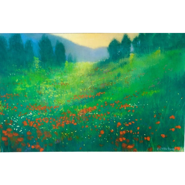 2002 German Contemporary Pastel Painting Radiant Landscape Field with Flowers Poppies by Kuno Vollet For Sale - Image 10 of 10