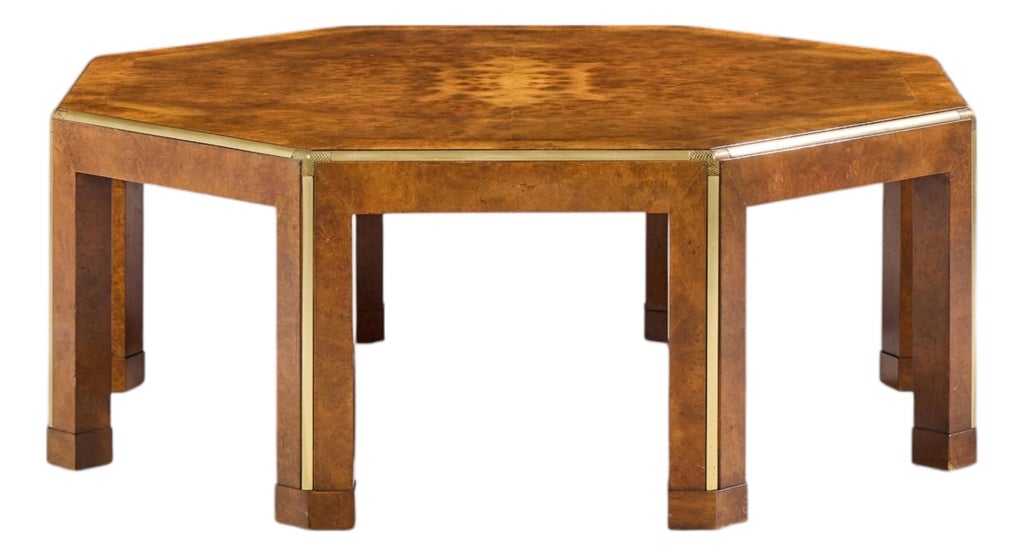 Baker Burlwood and Brass Octagonal Coffee Table