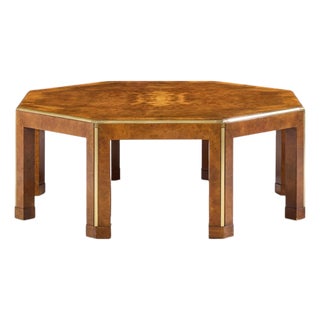 Baker Burlwood and Brass Octagonal Coffee Table For Sale