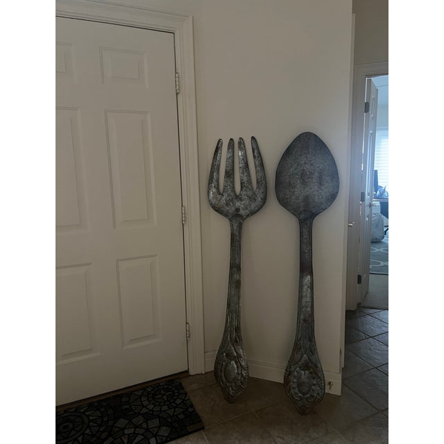 Art Deco Pottery Barn Oversized Spoon and Fork For Sale - Image 3 of 4