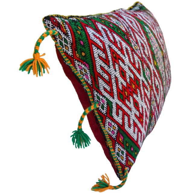Textile Mid 20th Century Diamond-Patterned Pillow With Colorful Berber Tattoos For Sale - Image 7 of 11
