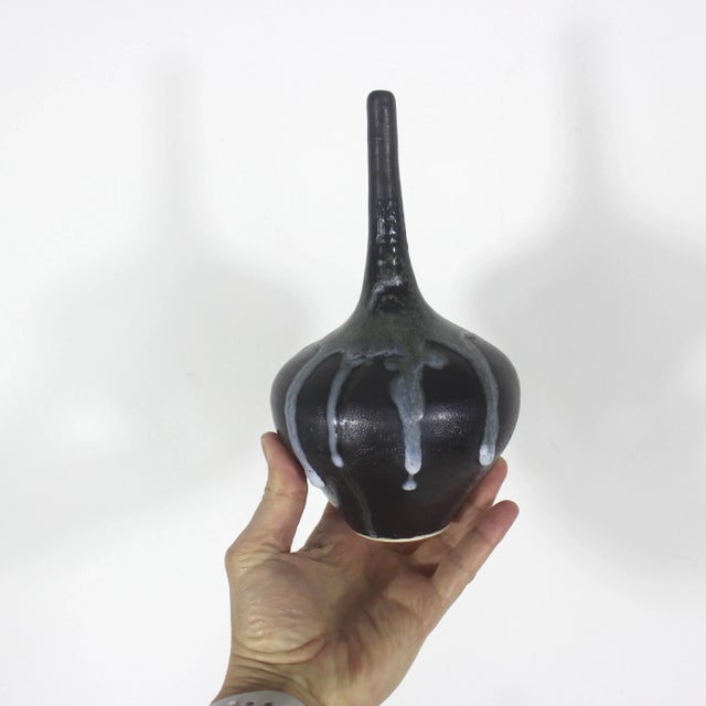 Ceramic Vintage Studio Art Pottery Vases With Drip Glaze Fat Lava, a Pair For Sale - Image 7 of 11