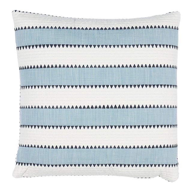 Schumacher Isolde Stripe 16" Pillow in Sky For Sale