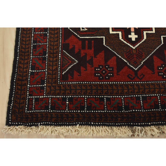 Red Baloch Rug 2’10” X 4’7” Red Wool Vintage Tribal Hand-Knotted Oriental Carpet For Sale - Image 8 of 11