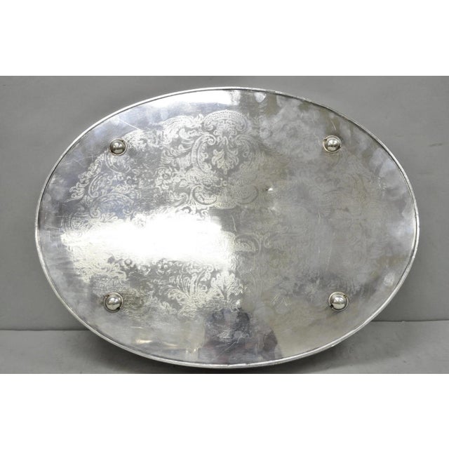 Vintage English Edwardian Silver Plated Oval Scalloped Gallery Bar Platter Tray For Sale - Image 18 of 18
