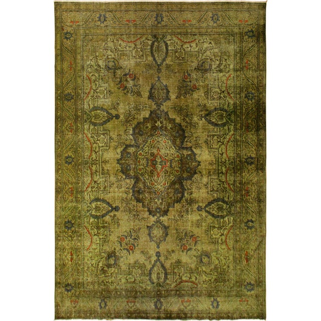 Vintage No Pile Persian Green/Gray Wool Rug - 10'1'' X 13'0'' For Sale - Image 10 of 10