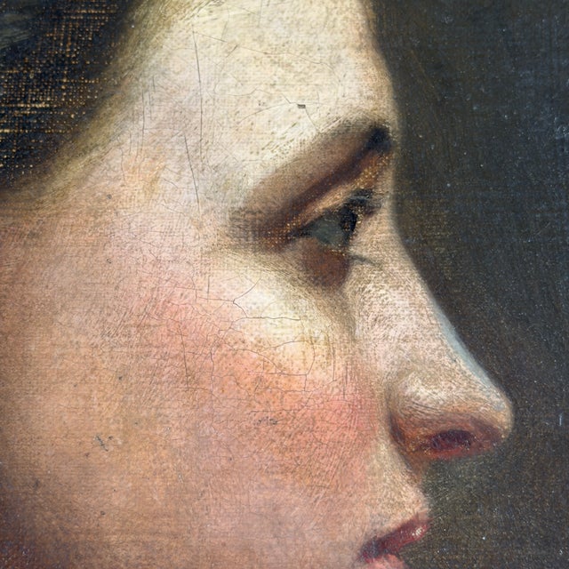 Portrait of a Noble Lady in Profile, 19th Century, Oil on Canvas For Sale - Image 5 of 11