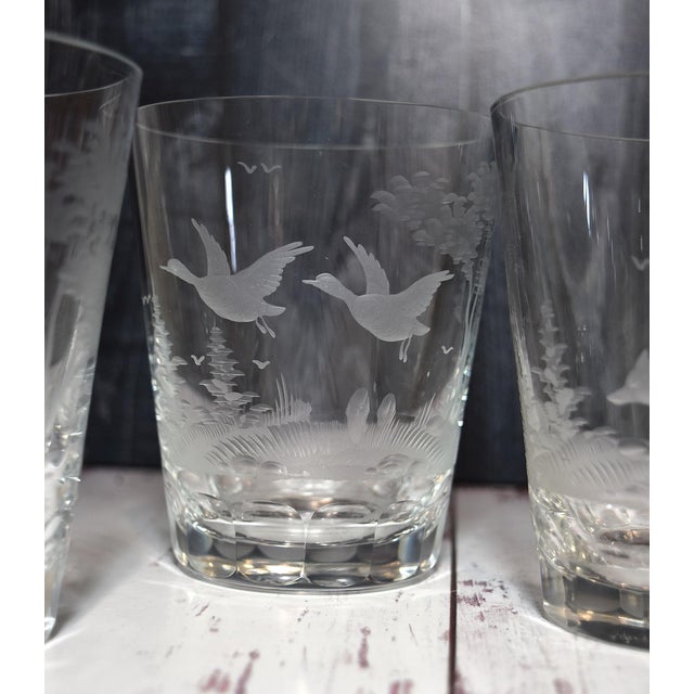 Mid 20th Century American Etched Animal Queen Lace Crystal Double Old Fashioned Glasses - Set of 4 For Sale - Image 4 of 15