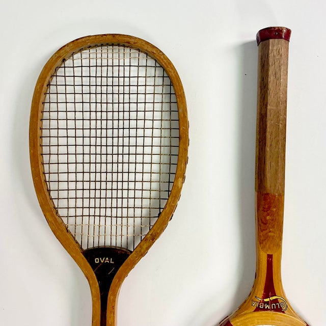 1905 Antique Americana Boho Chic Wood Tennis Rackets Home Accents - A Pair. For Sale - Image 6 of 17