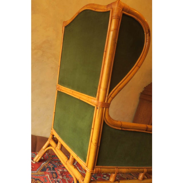 Mid-Century Wing Lounge Chair in Bamboo and Olive Green, 1960s For Sale - Image 16 of 18