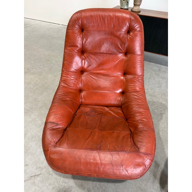 Wood 1970s Brazilian Modernist Leather Lounge Chair Pair With Ottoman Attrb Jean Gillon for Probel For Sale - Image 7 of 12