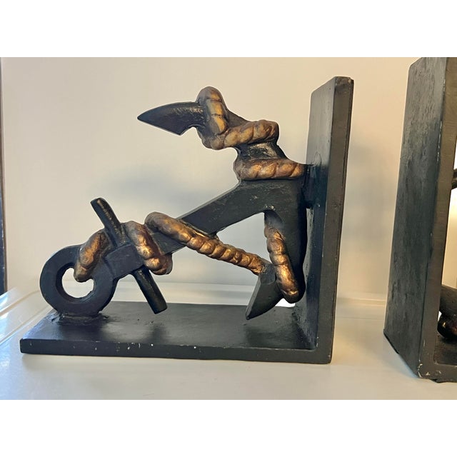 Mid 20th Century Vintage Black Ship Anchor Bookends For Sale - Image 5 of 11
