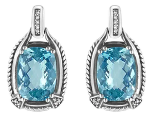 .925 Sterling Silver 14x10MM Cushion Cut Blue Topaz Gemstone and Diamond Accent Dangle Earring (I-J Color, I1-I2 Clarity)