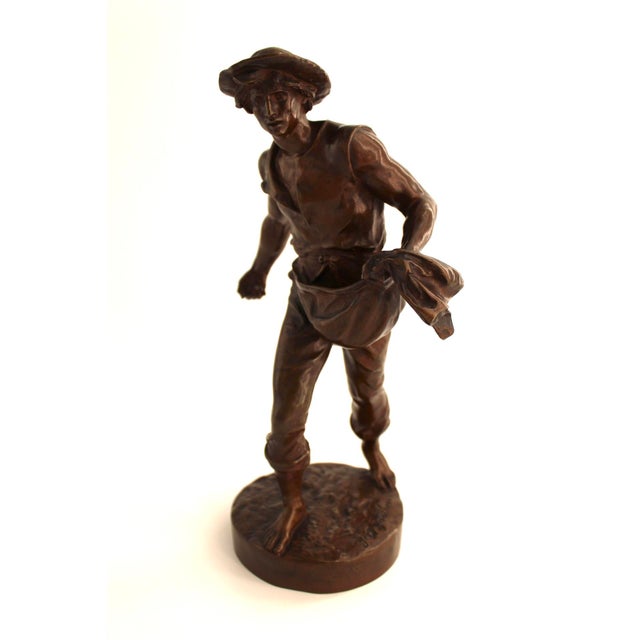 Antique French Bronze Statue of The Sower, Le Semeur, by Jean Gautherin. This patinated bronze casting was done by E....