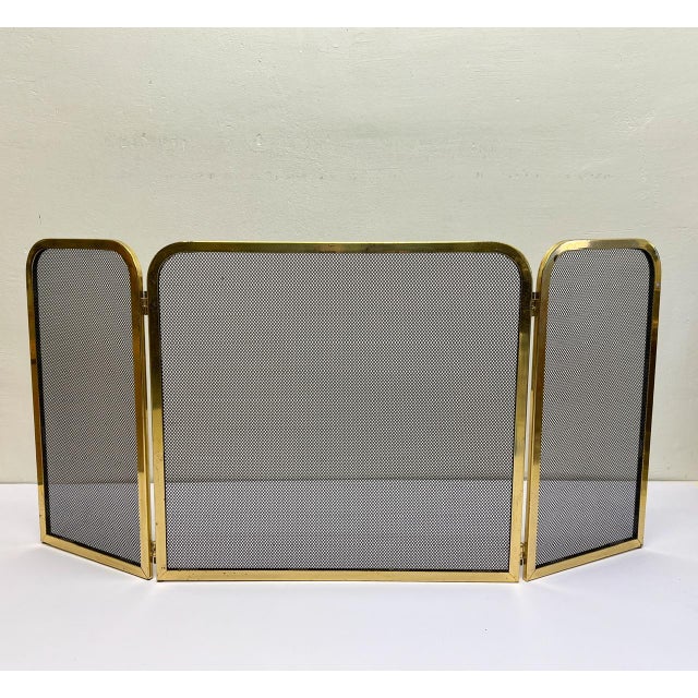 Foldable Fireplace Screen in Brass and Wire Mesh, 1970s For Sale - Image 6 of 7