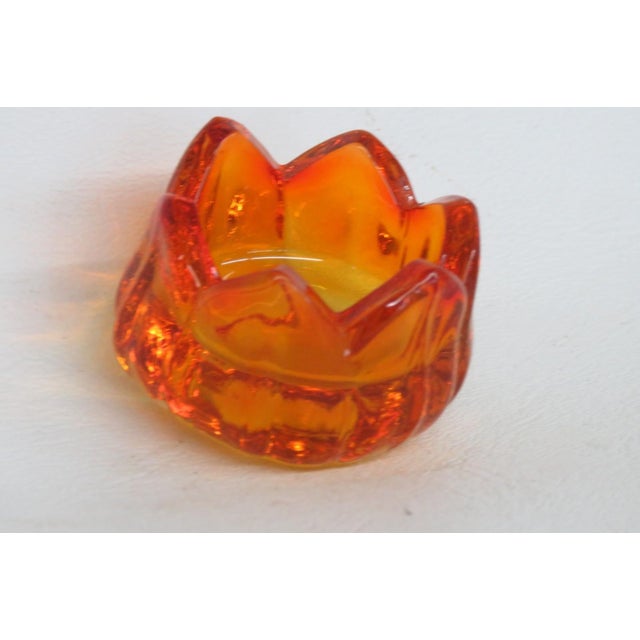 Flower Shaped Glowing Orange Glass Tealight Holder Small Petal Ring Dish 4946b For Sale - Image 10 of 13