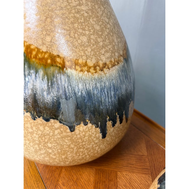 Brown 1970s Sunset Cosco Drip Glaze Ceramic Table Lamps in Earth Tones - a Pair For Sale - Image 8 of 13