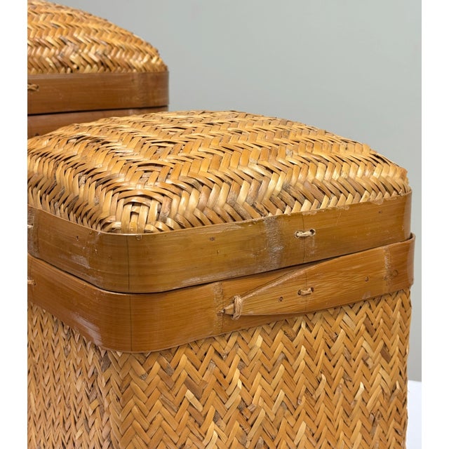 Mid 20th Century Vintage Lidded Woven Wicker Nesting Baskets, Pair For Sale - Image 5 of 5