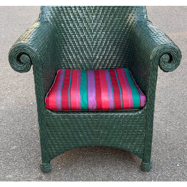 Plastic Vintage Green Wicker Style Chair For Sale - Image 7 of 13
