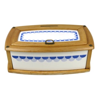 Antique Ceramic & Wood Bread Bin, 1910s For Sale