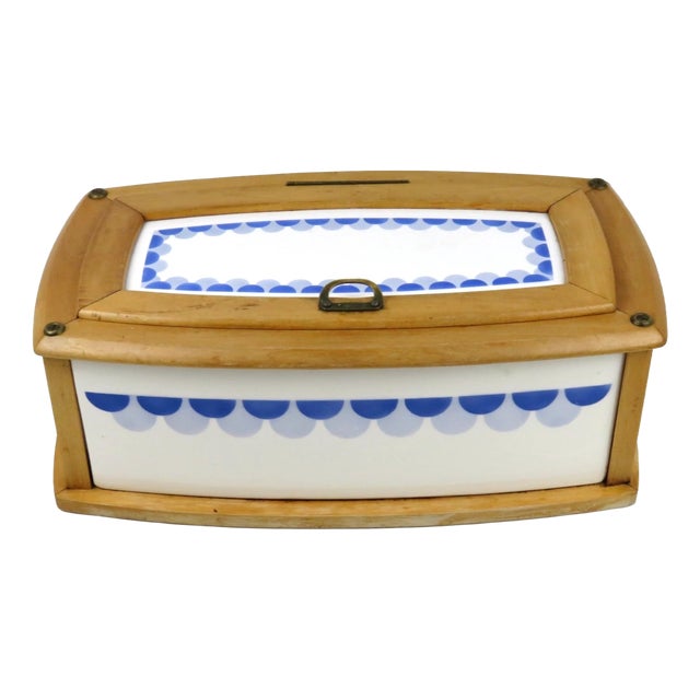 Antique Ceramic & Wood Bread Bin, 1910s For Sale