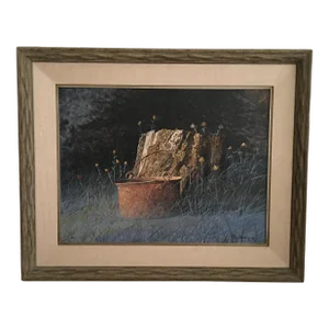 1960s Rustic Still Life Painting by Ray Swanson, Framed
