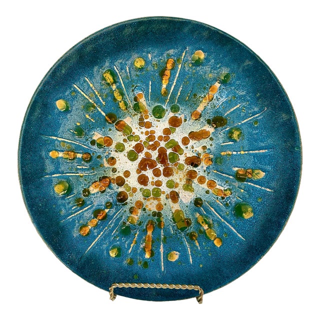 Large Mid-Century Enamel-On-Copper Charger For Sale