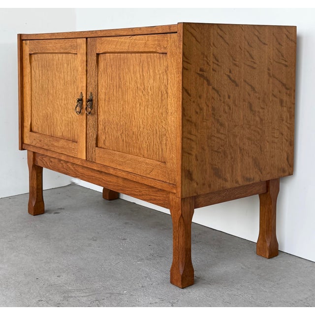 Henning Kjærnulf Oak Brutalist Danish Modern Nightstands Offered for sale is a pair of Henning Kjærnulf oak Danish Modern...