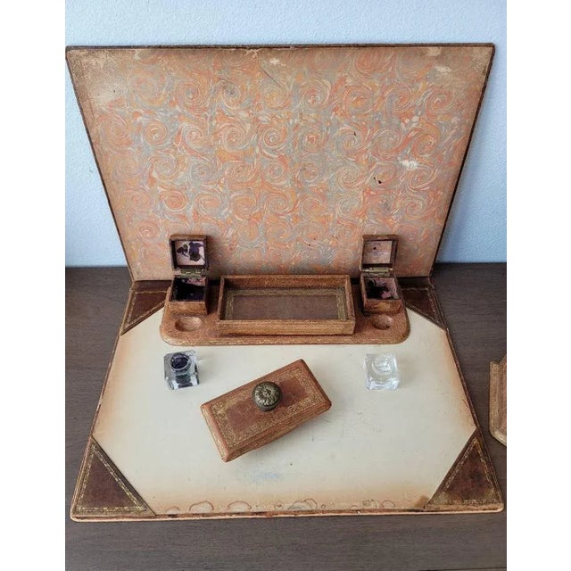 Vintage Continental Italian Leather Desk Set For Sale - Image 9 of 11