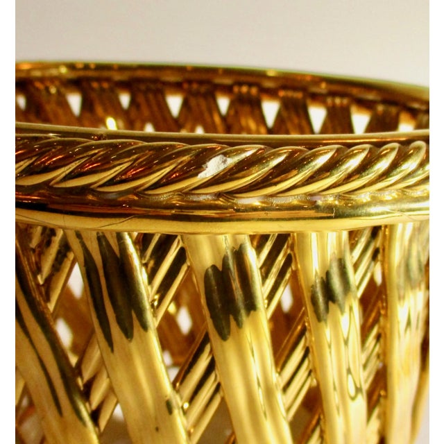 Ceramic Italian Mid Century Gilt Ceramic Woven Basket For Sale - Image 7 of 8