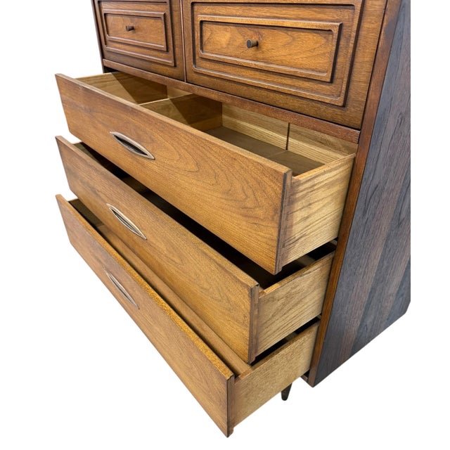 Mid-Century Modern Broyhill Sculptra Walnut High Chest For Sale - Image 9 of 10