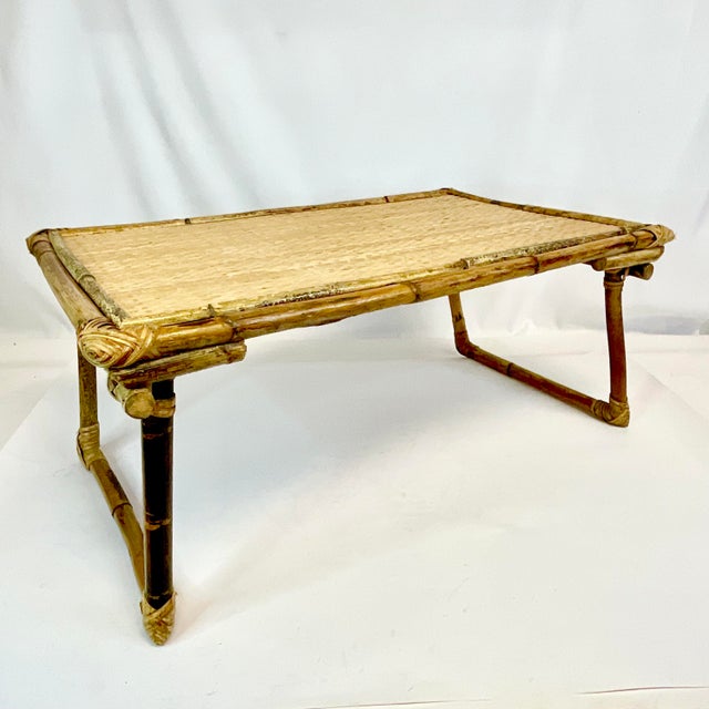 1970s 1970s Mid-Century Boho Chic Hollywood Regency Folding Bamboo Wicker Bed Tray For Sale - Image 5 of 10