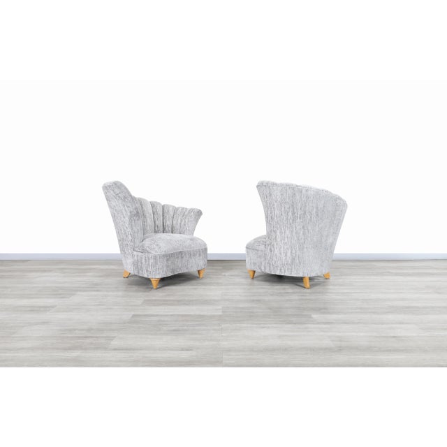 1980s Vintage Hollywood Regency Channel Back Velvet Lounge Chairs, 1980s For Sale - Image 5 of 12