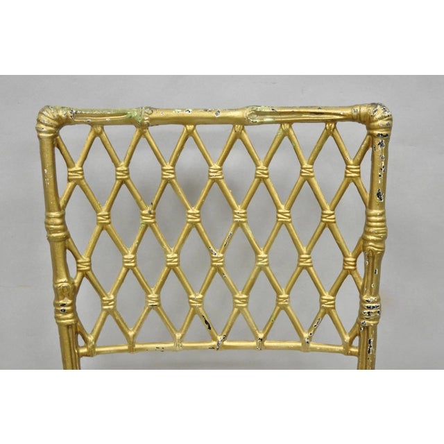Vintage Hollywood Regency Faux Bamboo Basketweave Lattice Aluminum Side Chair For Sale - Image 4 of 13