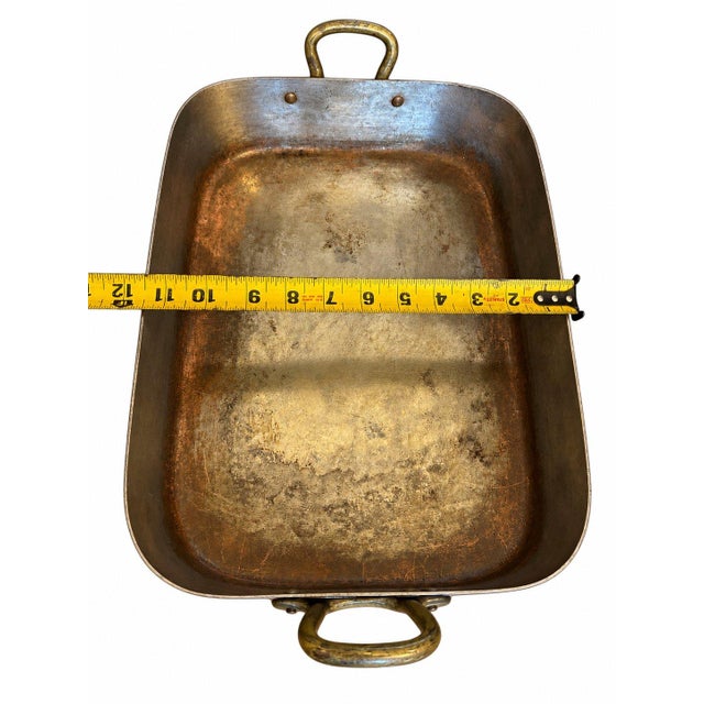 Vintage Solid Copper Rectangular Roasting Tray Pan Side Handles For Sale - Image 4 of 5
