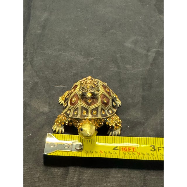 Brown Bejeweled Turtle & Baby Trinket Box Enameled Crystal Goldtone Mother Child VTG For Sale - Image 8 of 10