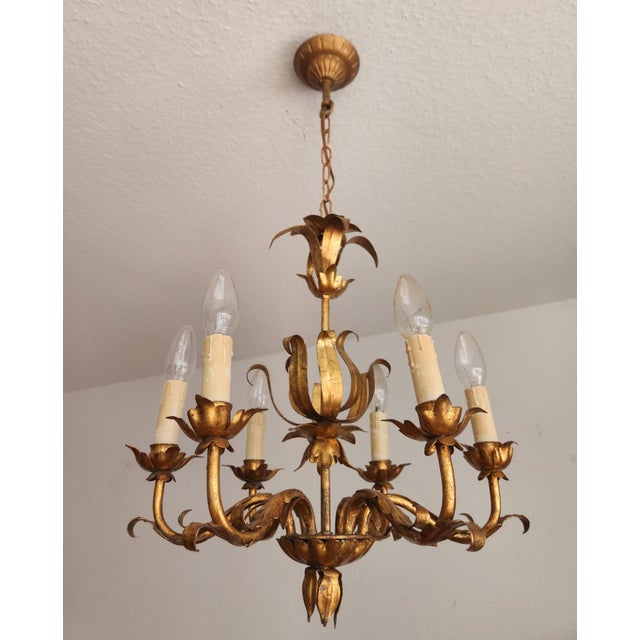 Vintage Florentine Chandelier Gilded in Gold Leaf, 1940s For Sale - Image 4 of 18