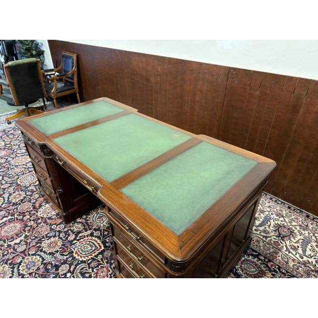 English Partner Desk in Teak and Leather For Sale - Image 16 of 18