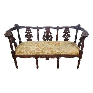 Antique Italian Renaissance Settee Hand Carved Walnut "Cherub" Loveseat Sofa For Sale