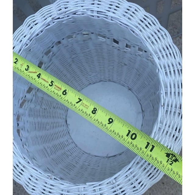 Mid-Century Modern Vintage MCM White Wicker Rattan Boho Floor Tall 24" Planter For Sale - Image 3 of 4