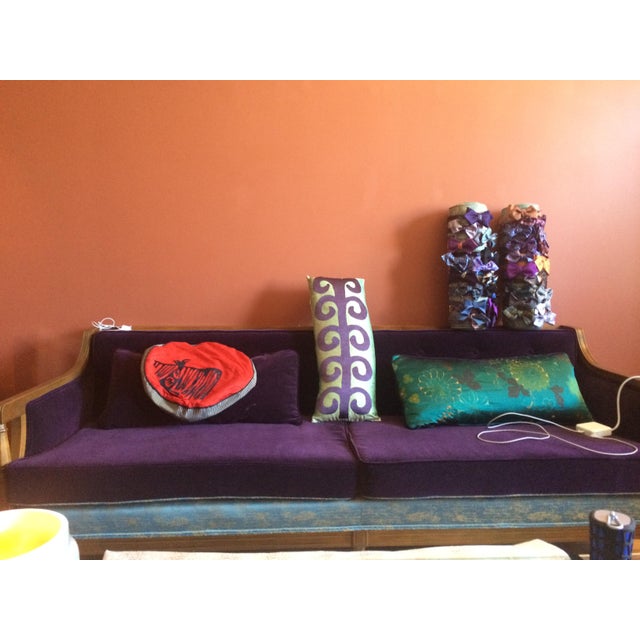 Eggplant 1940's Velvet Sofa For Sale - Image 8 of 17