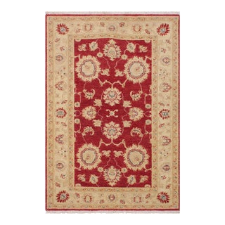 Shabby Chic Ziegler Red Ivory Hand-Knotted Wool Rug - 3'0'' X 4'8'' For Sale