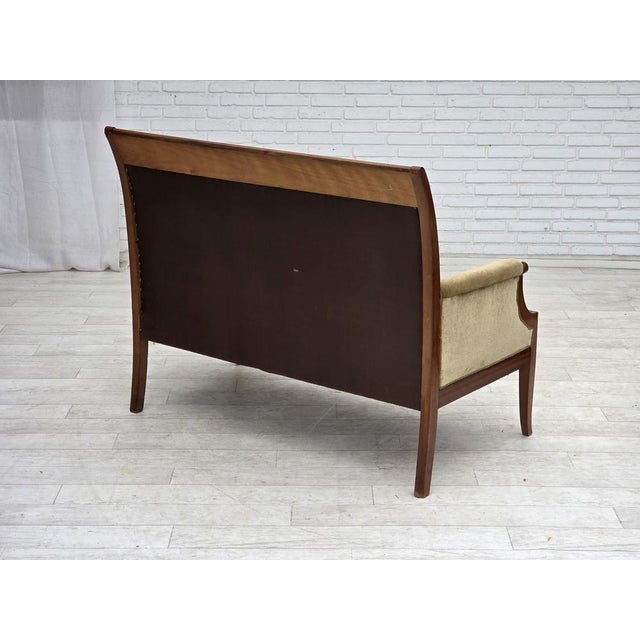Green Danish 2-Seater Highback Sofa in Furniture Velour and Lacquered Teak Wood, 1950s For Sale - Image 8 of 18