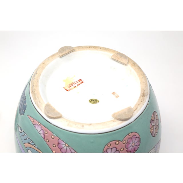 Pastel Celadon Chinese 10-Inch Ginger Jar With Abstract Chinoiserie Design For Sale - Image 9 of 9