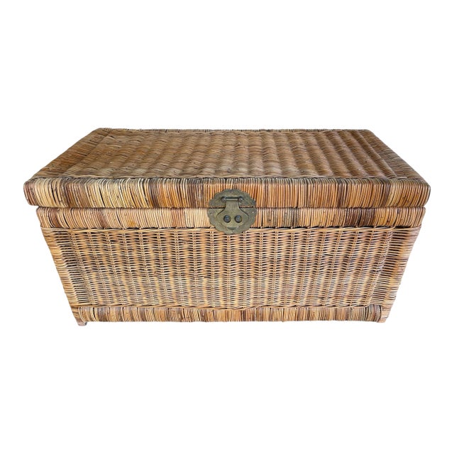 Vintage Wicker Trunk, Storage Chest, Campaign, Regency, Boho For Sale