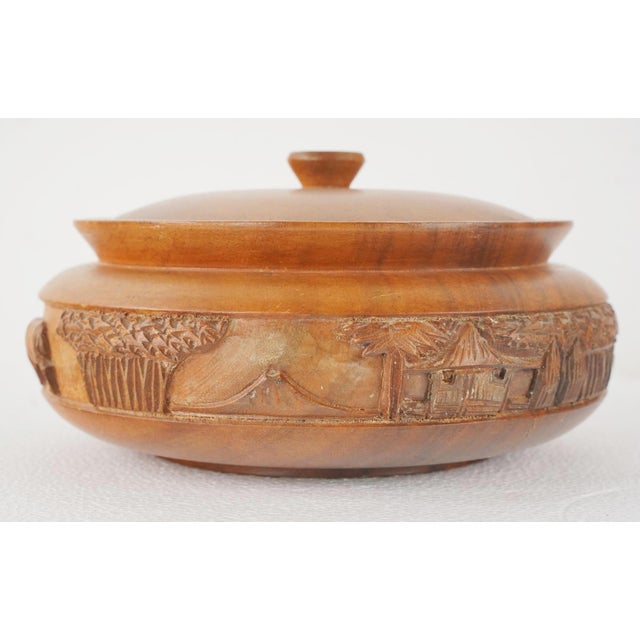 Mid 20th Century Vintage Asian Hand Carved Wooden Serving Bowl With Lid For Sale - Image 5 of 10