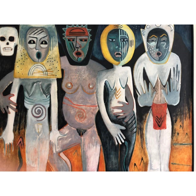 Large original oil on canvas painting in the style of Jean-Michael Basquiat. Signed by artist Scarlet Kinney lower right...